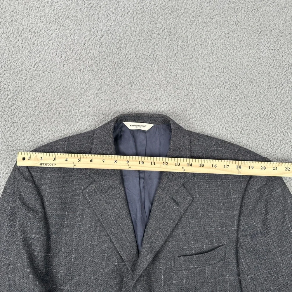 Pronto Uomo‎ Wool Silk Blazer Men 46L Windowpane Plaid 3 Button Made in Italy